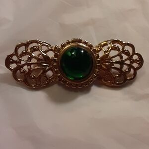 Goldtone with Green Stone Brooch